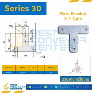 PLATE BRACKET S-T TYPE : Series 30 Steel Zinc M6 : S30PBS-T-6S