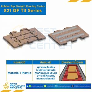 โซ่พลาสติกทางตรง Table Top Chain (Rubber Top) LF821GF T3 ; 10 นิ้ว : LF821GF 1000T3