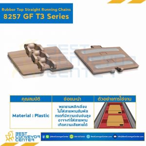 โซ่พลาสติกทางตรง Table Top Chain (Rubber Top) LF8257GF T3 ; 10 นิ้ว : LF8257GF 1000T3