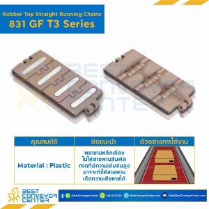 โซ่พลาสติกทางตรง Table Top Chain (Rubber Top) LF831GF T3 ; 3.25 นิ้ว : LF831GF 325T3