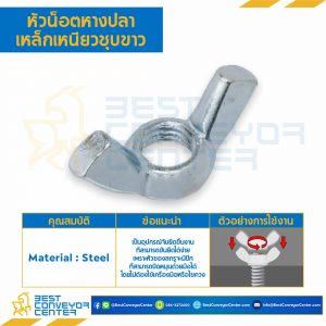 หัวน็อตหางปลาเหล็กเหนียวชุบขาว ขนาด #10x32G : WN-CF-#10