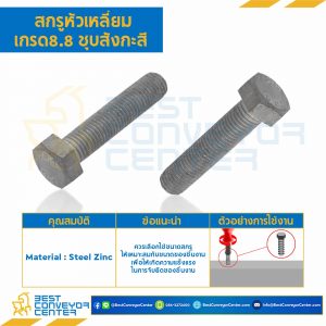 สกรูหัวเหลี่ยม เกรด 8.8 ชุบสังกะสี ขนาด M16x40 mm. : HS-M16L40x8.8S