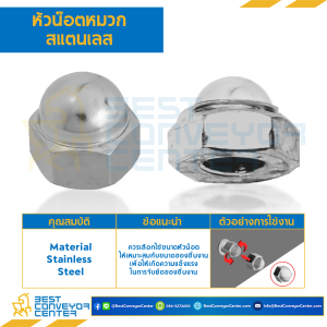 หัวน็อตหมวกสแตนเลส ขนาด M10x1.25 ขอบ 17 สูง 15.5 mm. : CN-M10-1.25-SS