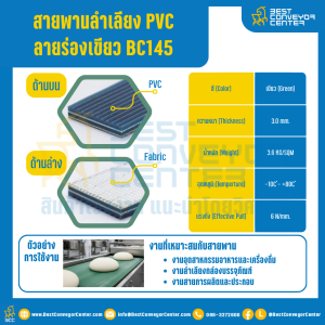 สายพานลำเลียง PVC สีเขียว ลายร่องเขียว หนา 3 mm. 100x2000 mm. (ต่อกลม) : BC0145-W100xL2000-GR