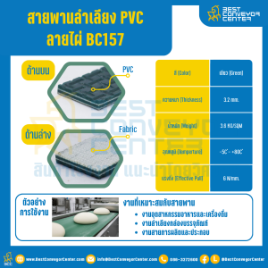 สายพานลำเลียง PVC สีเขียว ลายไผ่ หนา 3.2 mm. 500x2000 mm. (ต่อกลม) : BC157-W500xL2000-GR